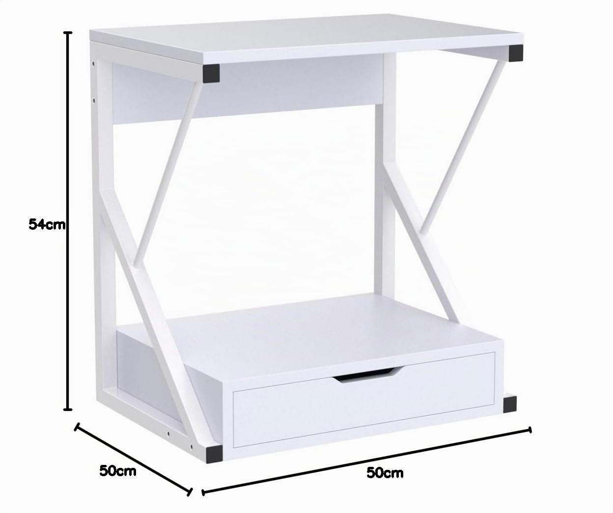 BAKAJI Étagère à Micro-Ondes, Structure en métal avec étagère en Bois MDF et tiroir Organisateur étagère Porte-Outils de Cuisine, Design Moderne, 54 x 35 x 50 cm (Blanc), Moyenne