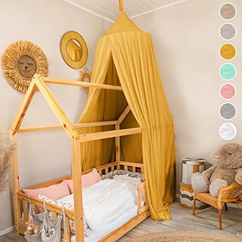 lilimaus Betthimmel - Baldachin Kinderzimmer in einzigartiger Qualität - Passt um Babybett, Kinderbett, Hausbett oder als Kuschelecke - inkl. Geschenkbox - für Mädchen und Jungen - senfgelb gelb Cover