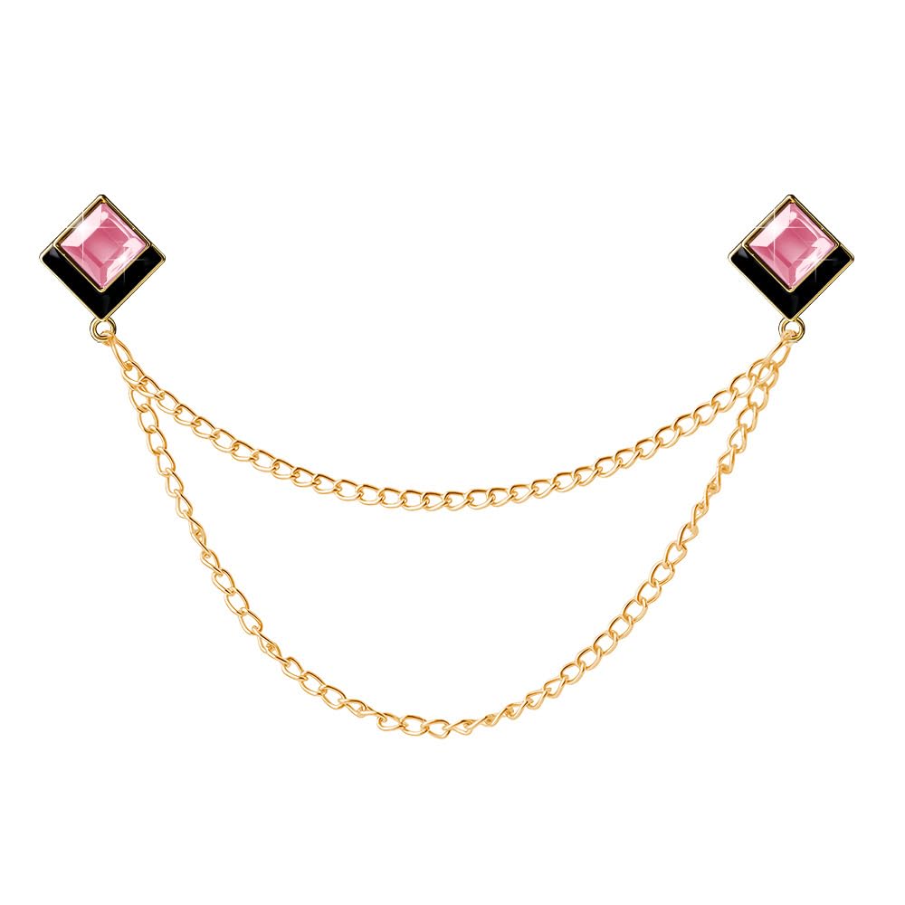 Gem Brooch Pins Hanging Chain Lapel Pin for Men Suits Shirt Collar Brooch Square Crystal Brooch Pin Rhinestone Lapel Pins for Men Tassel Chain Brooch Collar Pins Business Suit Shirt Accessories