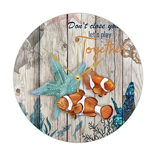 Horloge murale ronde bois plage grand format design marin - 2
