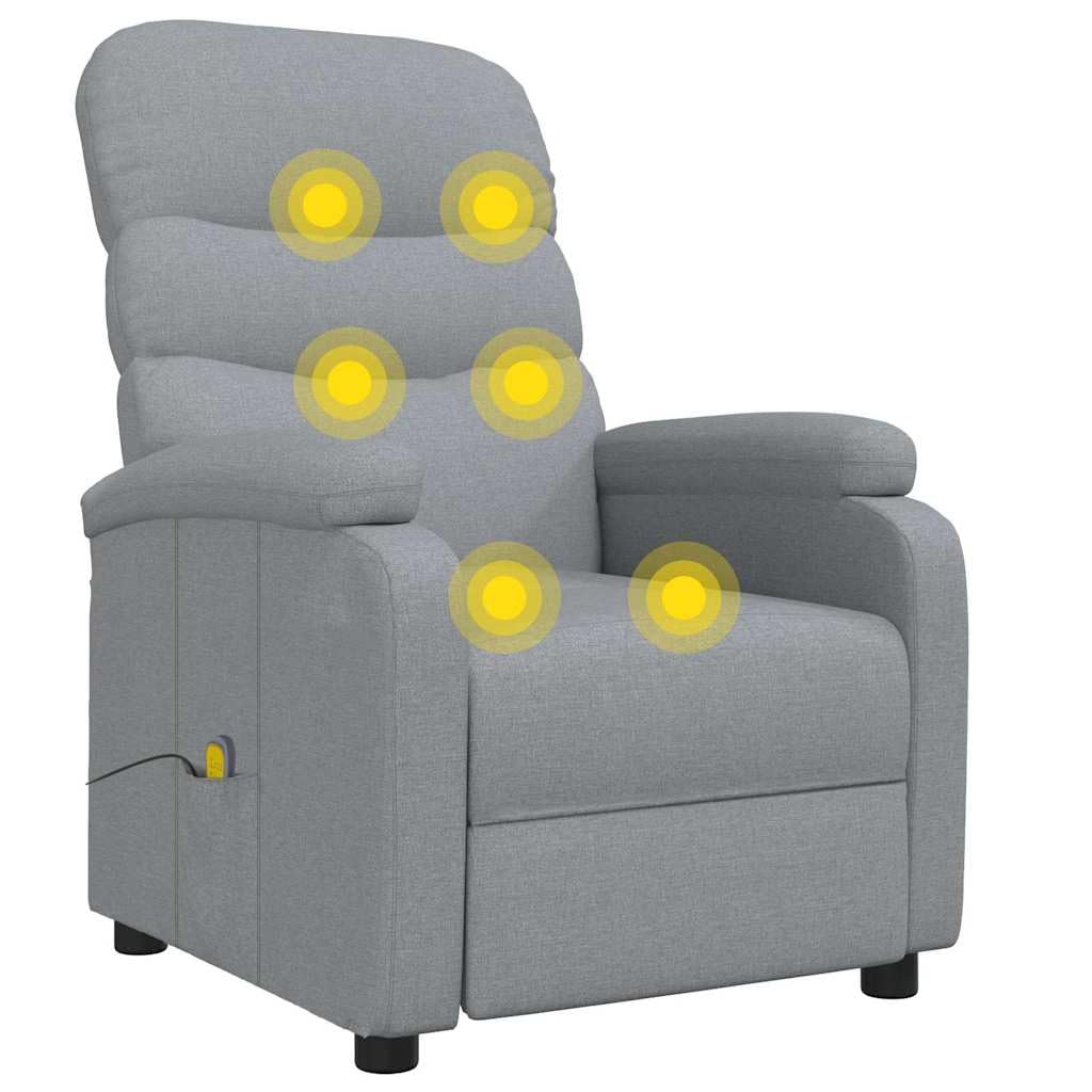 vidaXL Fotel masujący, jasnoszary, obity tkaniną