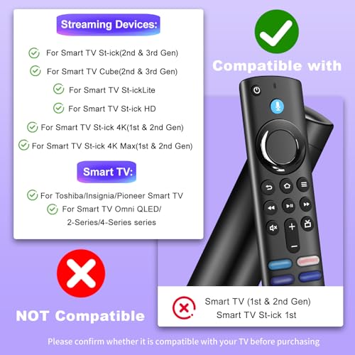 Ersatz-Sprachfernbedienung (3 Gen) Kompatibel mit TV (2 und 3 Gen), TV (4K, 4K Max, Lite, HD), TV Cube(2nd und 3rd Gen), mit Bluetooth und 4 Abkürzungsschlüssel