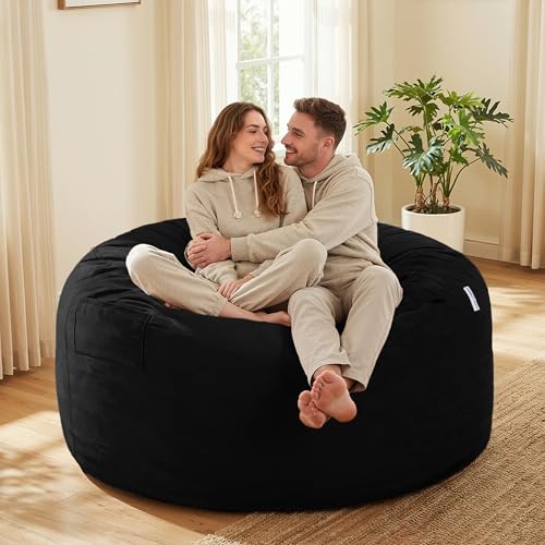 Image of HABUTWAY Bean Bag Chair: Giant 5' Memory Foam Furniture Bean Bag Chairs for Adults with Microfiber Cover 5Ft (Black)