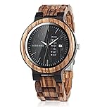 BOBO BIRD Mens Wooden Watch Analog Quartz with Week Display Lightweight Handmade Wood Wrist Watch for Men (Black Dial) …