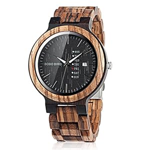 BOBO BIRD Mens Wooden Watch Analog Quartz with Week Display Lightweight Handmade Wood Wrist Watch for Men