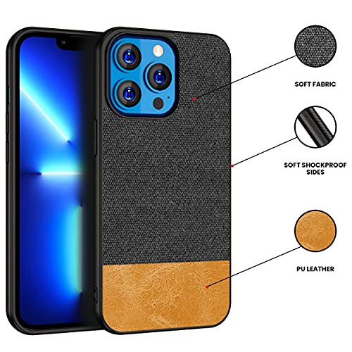 Image of Kapa Soft Fabric & Leather Hybrid Protective Case Cover for Apple iPhone 13 Pro (Black,Brown)