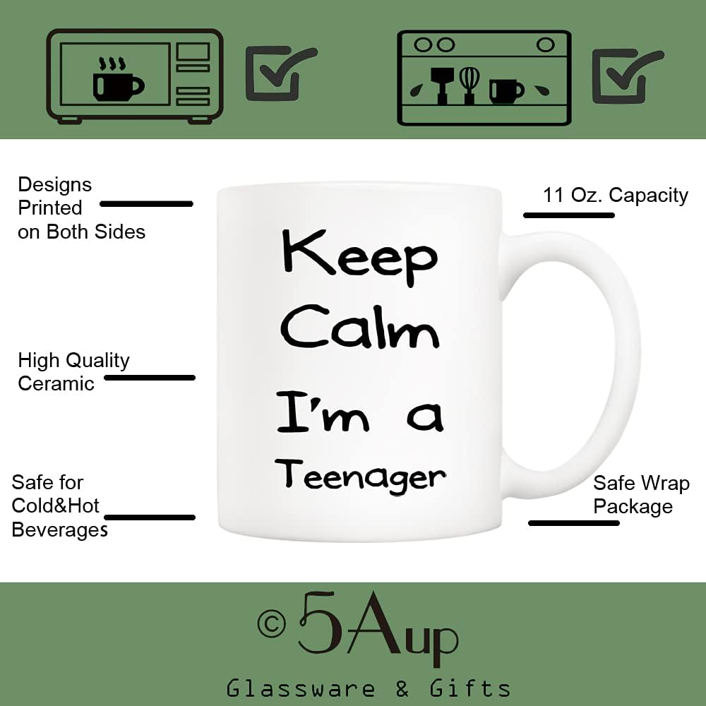5Aup Funny Coffee Mug for Teens, Keep Calm I'm A Teenager Fun Cups for College Students Teen Boys and Girls White, 11 Oz image 3