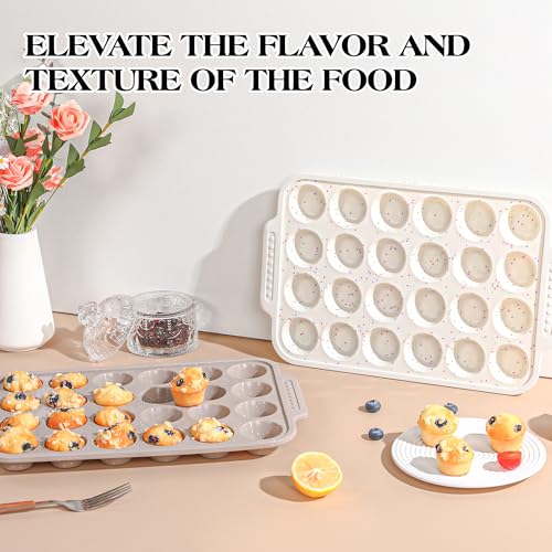 Image of 2 Pcs Silicone Muffin Pans for Baking with Metal Reinforced Frame, Nonstick Cupcake Tray for Oven, 24 Cups Mini Size Silicone Molds for Egg Bites, Dishwasher Safe (Brown, Cream)