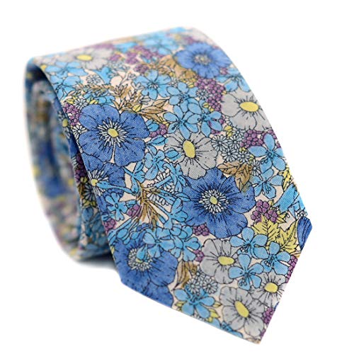 JESLANG Men's Cotton Printed Floral Tie 2.56" Skinny Narrow Necktie Various Designs