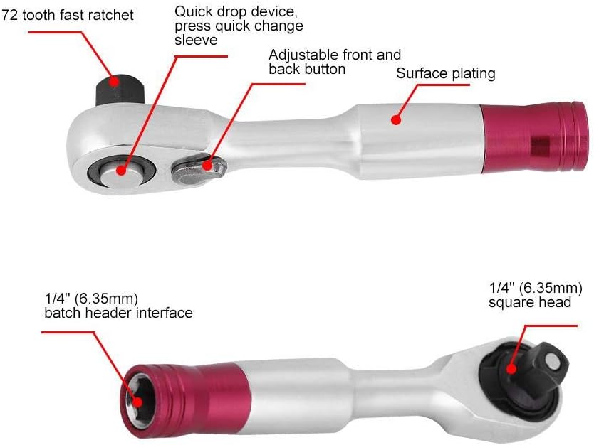 Qiilu Mini Ratchet Wrench, 1/4’’ Ratcheting Wrench Set Repair Tool for Vehicle Bike Torque Ratchet Wrench Tool Kit(85mm) - Image 3