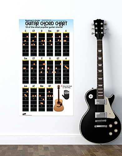 Guitar Chord Chart Poster For Beginners. 16 Popular Chords Guide. Perfect For Students And Teachers. Educational Handy Guide Chart Print For Guitar Music Lessons. 30In Tall X 17In Wide Poster #P1003M #TOP2