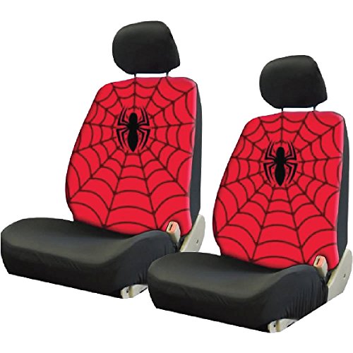LA Auto Gear Spider-Man Web Spider Logo Marvel Comics Car Truck SUV Low Back Bucket Seat Covers - Pair