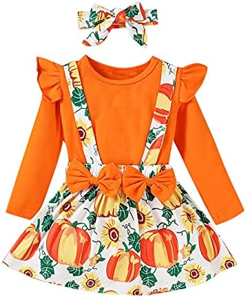 Newborn Baby Girl Skirt Set Ruffle Long Sleeve T Shirts+ Suspender Overall Dress+Headband Outfit Set