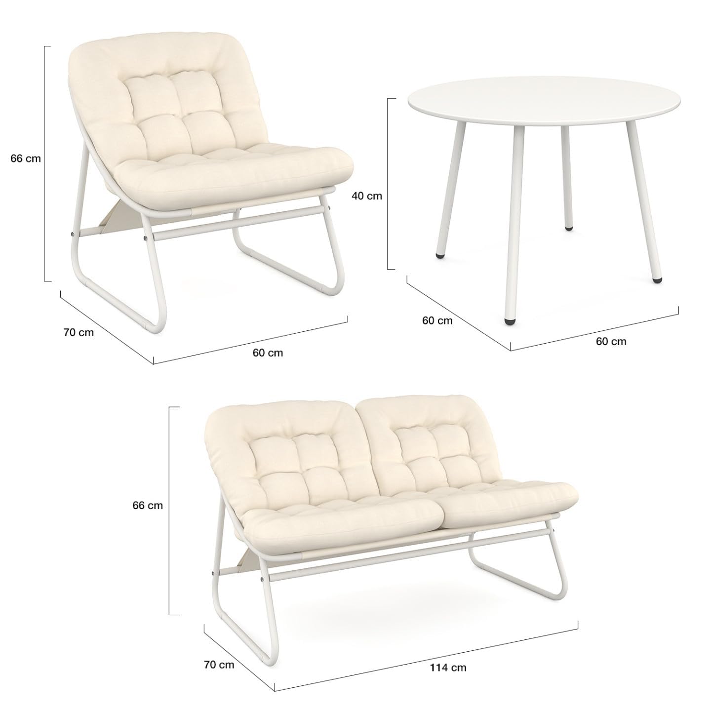 IDMarket - Salon de Jardin Bas Arona 4 Places en Acier Blanc