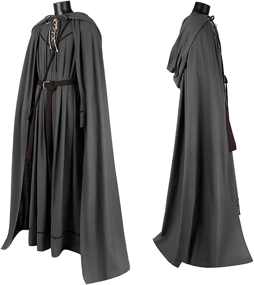 Adult Wizard Costume Robe Belt Hooded Cloak Bag Uniform Mens Gandalf Cosplay Cape Hat for Halloween
