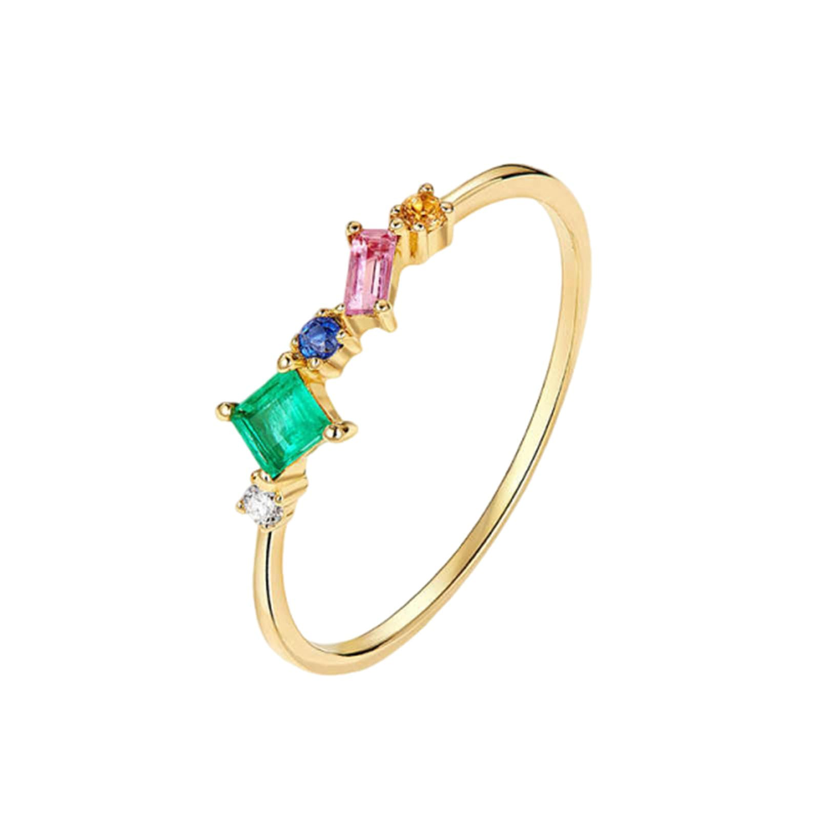 Bague de fiançailles or jaune 14k et pierres colorées pour femme
