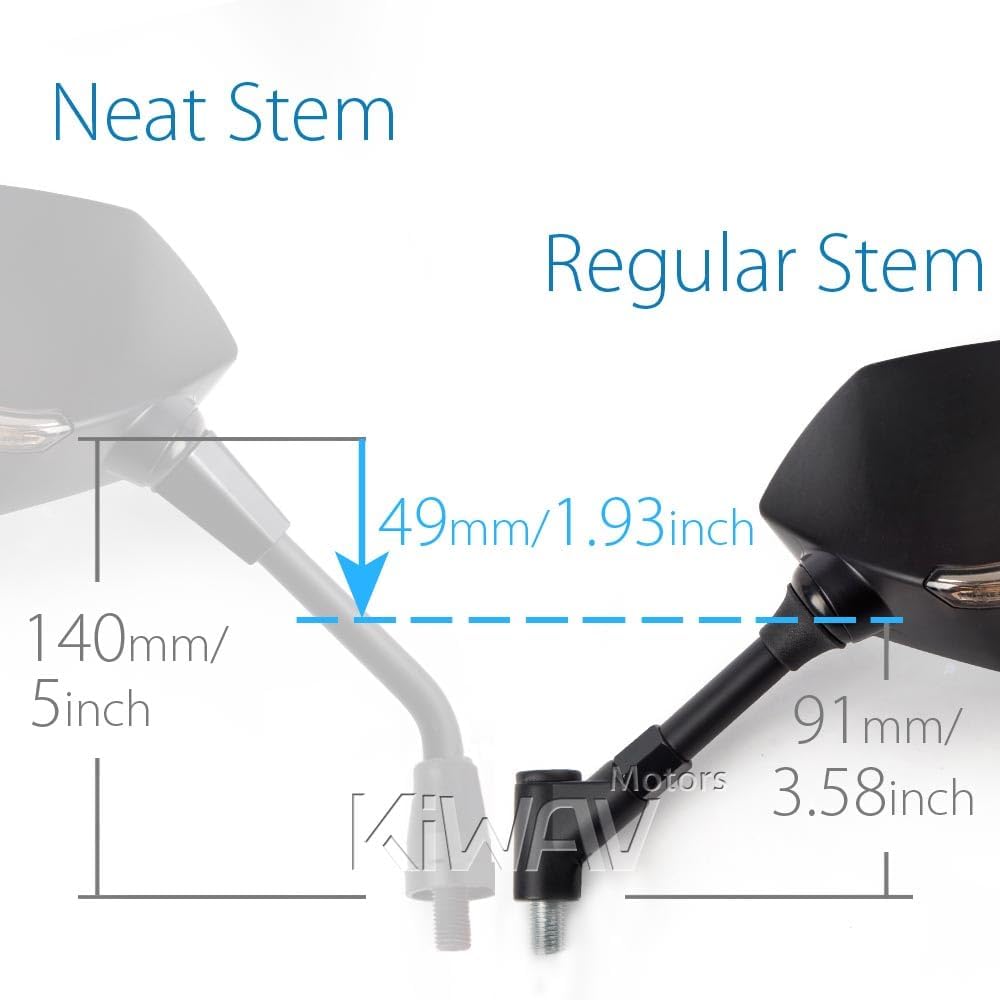 KiWAV Lucifer Black Motorcycle Two-tone LED Rear View Side Mirrors Water-proof Compatible for Triumph 25mm Handlebar and Go-through Mount Sold as Pair