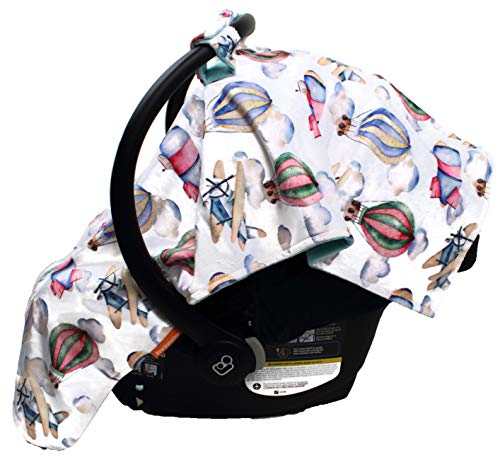 Image of Dear Baby Gear - Baby Car Seat Canopy - Infant Car Seats Covers - Carseat Canopies for Boys & Girls - Toddler Carseat Cover w /Snap Opening (Airplanes, Zeppelins, Hot Air Balloons, Opal Blue 40 inchx30 inch)