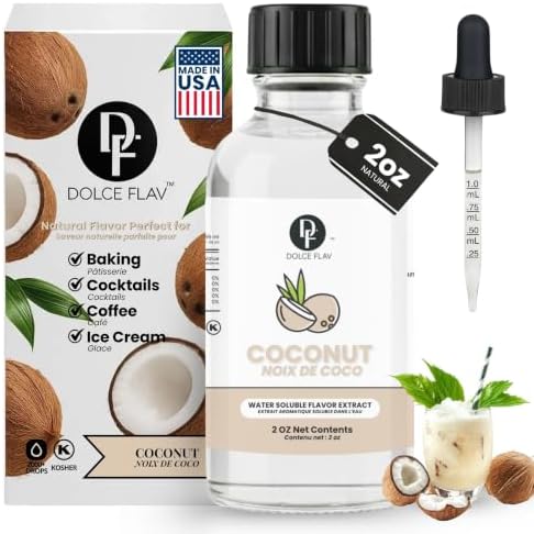 Dolce Flav Coconut Extract for Baking, Water-Soluble, Concentrated, 2 oz