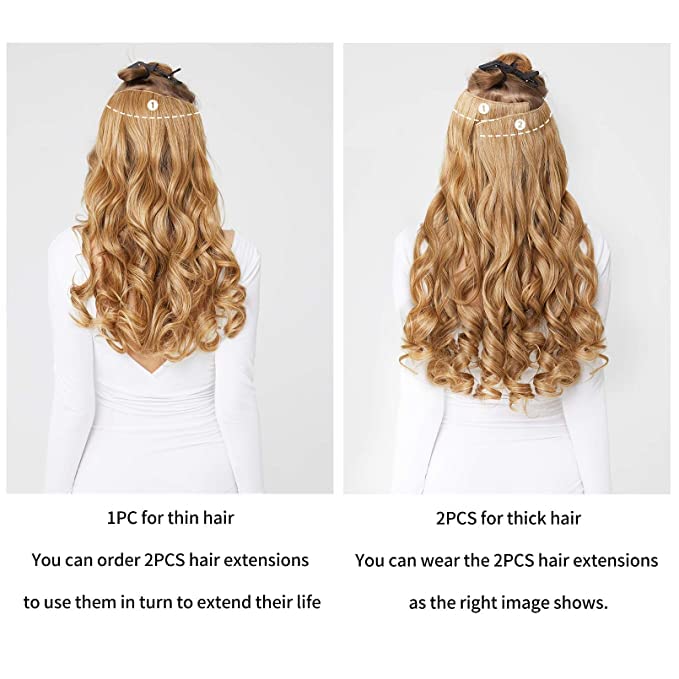 Image of Women Hair Extension Long Curly Wavy Black Brown 16 Inches Hairpiece With 5 BB Clip /Hair Extension for Women Party /Halloween /Christmas
