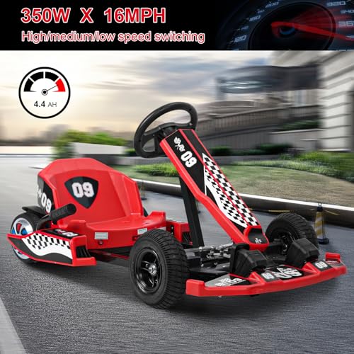 Haibinsuo 36V Go Kart for Kids, 16 MPH Electric Drift Kart with 350W Motor, Drift/Sport Mode, Length Adjustment, Outdoor Ride on Toy for Teens 8-12 Years Old US Plug
