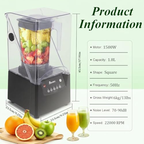 Blender professionnel 5 vitesses avec capot isolant pour jus et noix