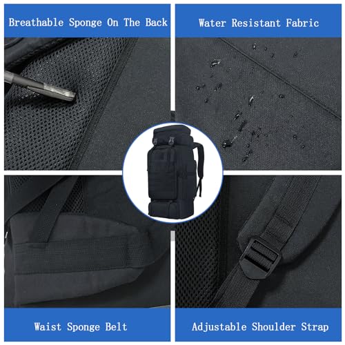 Lizbin 80L Camping Wanderrucksack, Militärischer taktischer Rucksack Molle Rucksack, extra großer Wanderrucksack, wasserabweisender Wander-Tagesrucksack, Outdoor-Sportrucksack (Schwarz) – Bild 4