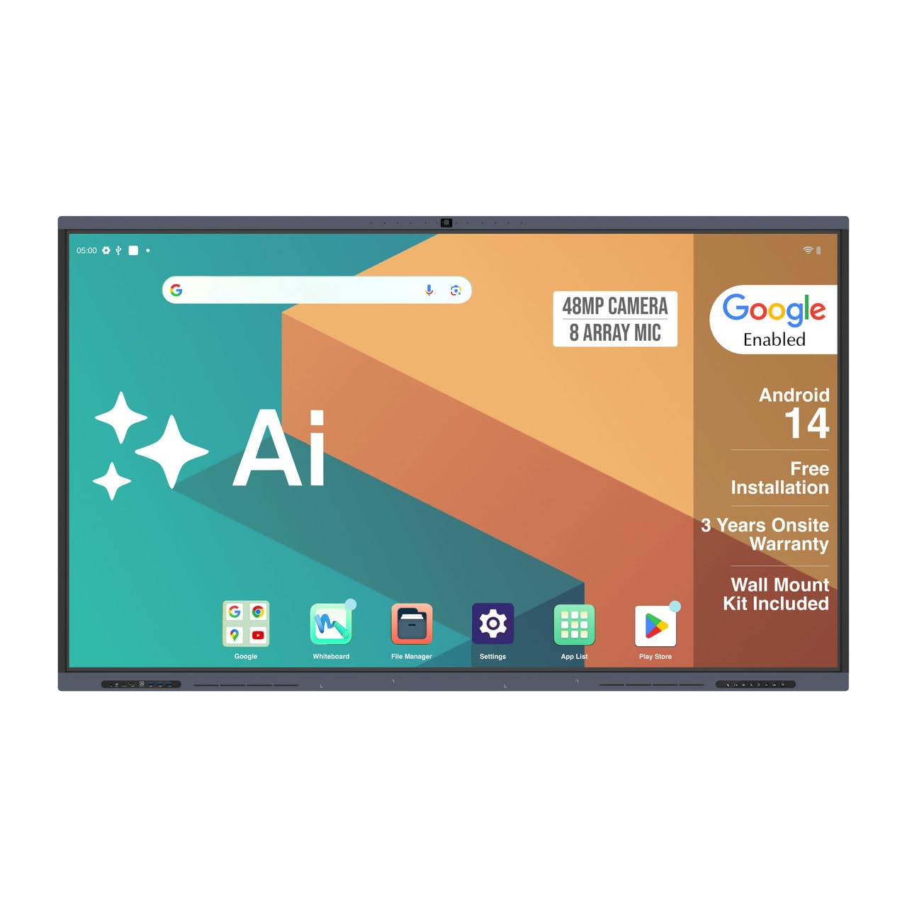 BIG VUE Pluss 55 inch Android 14 Smart Interactive Television - All-in-1 Digital Panel Board, 8 GB RAM 256 GB ROM, Ai, 48MP Camera - Microphone, Multitouch Screen for Teaching, Classroom & Office Use