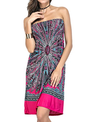 Sexyshine Womens Summer Strapless Floral Print Bohemian Vintage Tube Wrapped Chest Casual Mini Dress Beachwear Cover up