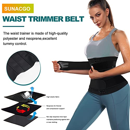 Sunacgo Waist Trimmer For Women Sweat Waist Trainer For Tummy Control Adjustable Straps Sports Girdle For Workout(Black,Medium) #TOP2