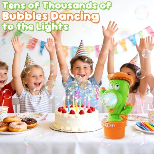 Cactus Bubble Machine, Automatic Bubble Blower with Music & Wiggle Action, Portable Handheld Bubble Maker with Lights, Birthday Gifts for Toddlers, Party Favors Toys, Easter Basket Stuffers for Kids — view 6