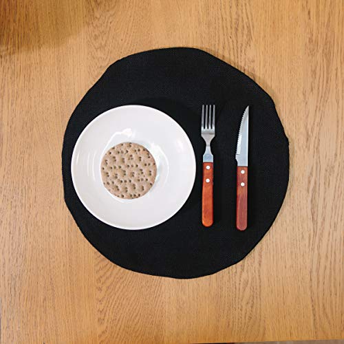 Set Of 4 Round Placemat 15 Inch Soft Linen Eco-Friendly Fabric Handcrafted Machine Washable Indoor & Outdoor Tablemat Black #TOP2