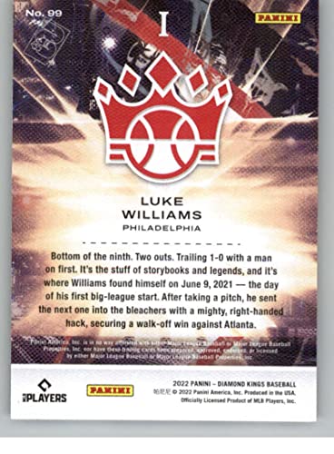 Amazon Com 22 Panini Diamond Kings 99 Luke Williams Rc Rookie Card Philadelphia Phillies Rookie I Official Mlb Pa Baseball Card In Raw Nm Or Better Condition Collectibles Fine Art