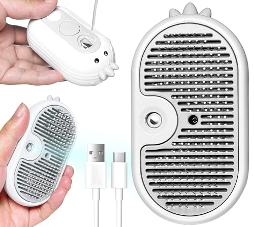 3-in-1 Rechargeable Steam Brush for Cats &amp; Dogs - Anti-Static Spray Pet Grooming Brush with Warm Mist Massage, Hair Shedding Control, Detangling Comb &amp; Cleaning Tool for Effective Deshedding