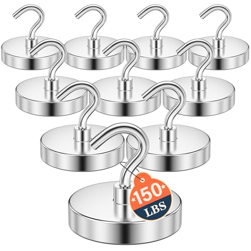 Image of FINDMAG 10 Pack Magnet Hooks, 150LB+ Heavy Duty Magnetic Hook, Silver