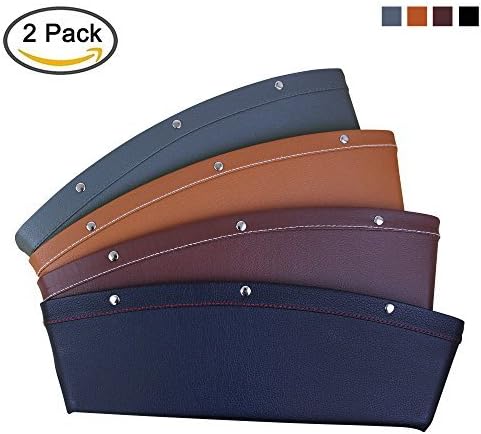 AK KYC 2 Pack Car Gap Filler Car Pocket Organizer Seat Console Seat Side Drop Caddy Catcher Premium PU Full Leather Interior Accessories - Brown Color
