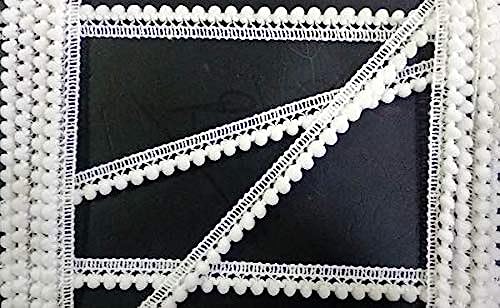 Image of Nylon Geometric POM POM lace and Border Material Dyeable with Any Colour (White, 10 m x 1 cm )