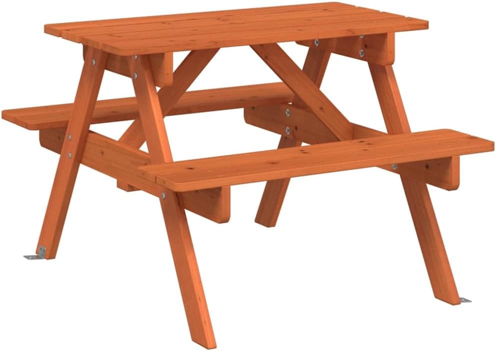 Kids Picnic Table for 4 Children, Solid Fir Wood Outdoor Dining Set with Umbrella Hole, Garden Patio Deck Furniture for Ages 3+