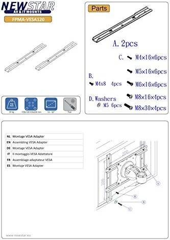 Newstar FPMA-VESA120 VESA Conversion Plate from VESA 100x100mm to 100x200mm - Silver