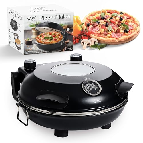 Cook With Color Electric Indoor Pizza Oven – Crispy Crust Countertop Pizza Maker, Heats up to 800˚F, 12 Inch Ceramic Stone, Dual Temperature Control Knobs, Bamboo Peel Included, Black