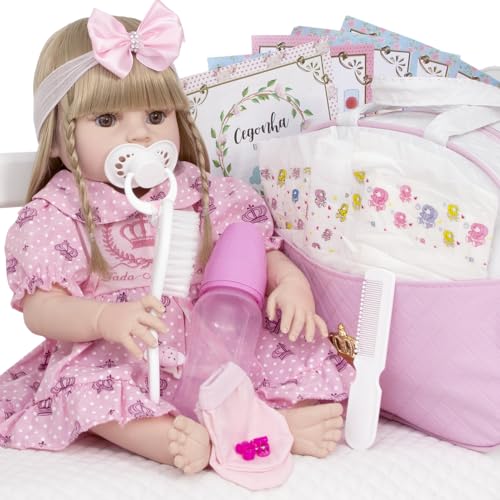 Bebe Reborn Loira Realista Grande 100% Silicone 46cm Banho