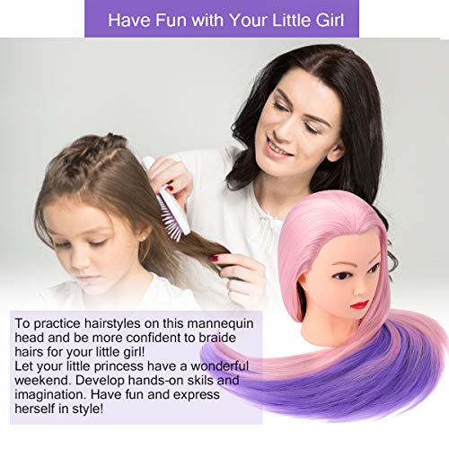 TopDirect 29" Mannequin Head with Hair,Doll Head for Cosmetology Hair Styling Training Head,Manikin Braiding Head With Clamp Holder and Styling Tools (Pink Purple) - Thumbnail 5