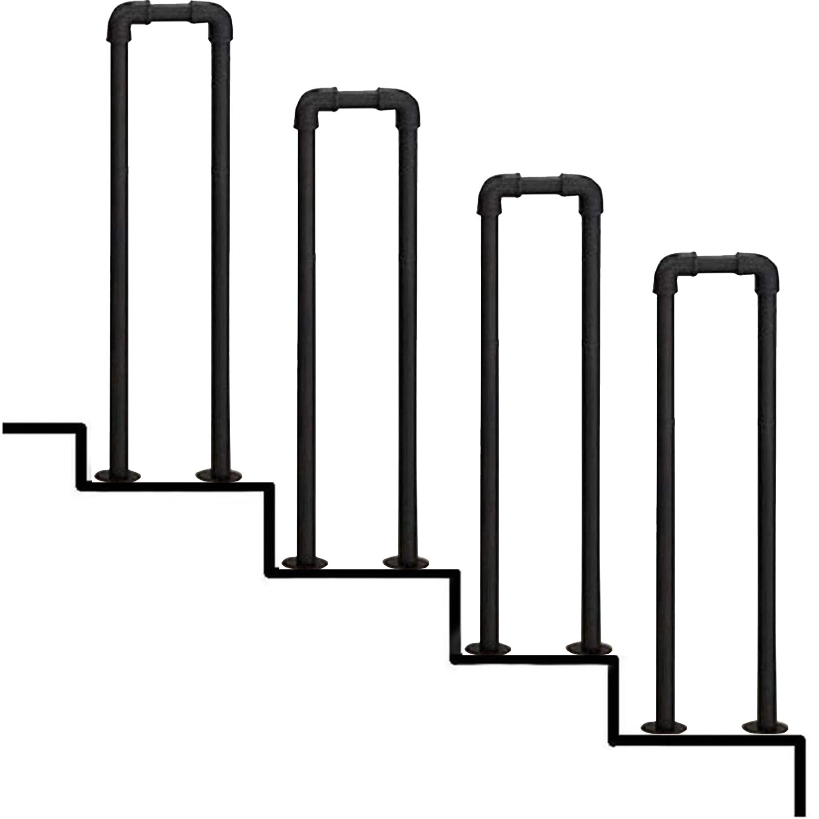 Main courante en U noire pour marche extérieure et escalier de jardin