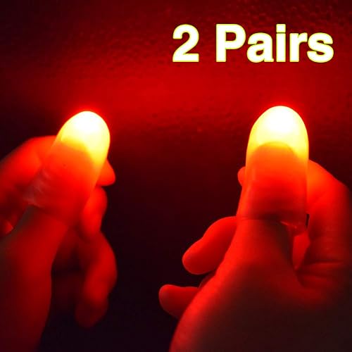 2 pares de dedos mágicos rojos iluminan hasta el pulgar puntas LED dedo lámpara pulgares luz fiesta magia trucos