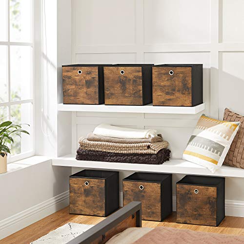 SONGMICS Storage Cubes, Set of 6 Storage Bins with Handles, Foldable Oxford Fabric and Non-Woven Fabric Storage Boxes, 11.8 x 11.8 x 11.8 Inches, Rustic Brown and Black URFB102B01 by SONGMICS - Image 6