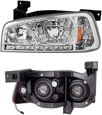 AKKON - For 2006-2010 Dodge Charger Chrome 1 Piece DRL LED Headlights w/Corner Turn Signal Lamps Left + Right Pair