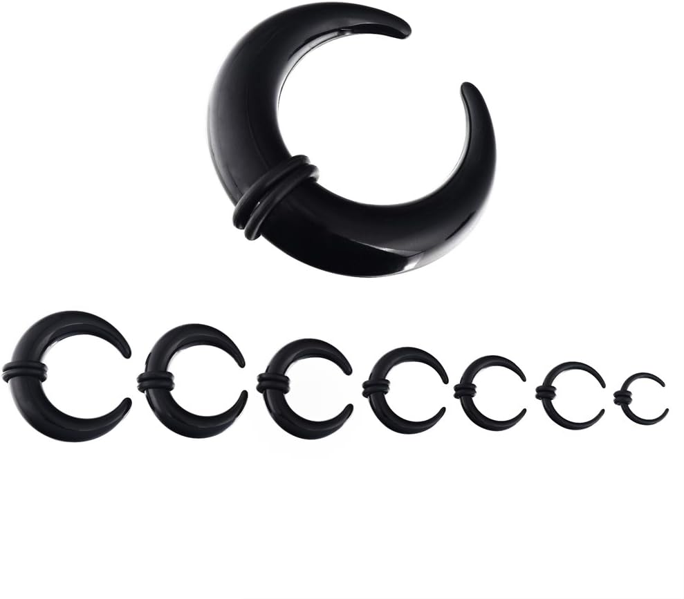 Wiazhu Acrylic Crescent Shaped Horseshoes Taper Set Pincher Septum Rings Gauges 14G 12G 8G 6G 4G 2G 0G 00G, 8 Black Pairs