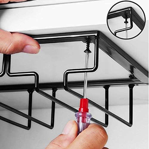 Warmiehomy Hanging Wine Glass Rack, Under Cabinet Stemware Rack Under Shelf Cabinet for Bars Kitchen Metal Black Champagne Glass Goblets Stemware Rack Holder (70x22.5 / 7 slots)