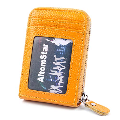 11 Colores Tarjeteros para Tarjetas de Credito Mujer Hombre, Carteras de Mujer Hombre con Cremallera Alrededor con el Bolsillo de la Moneda RFID Cuero (Amarillo)