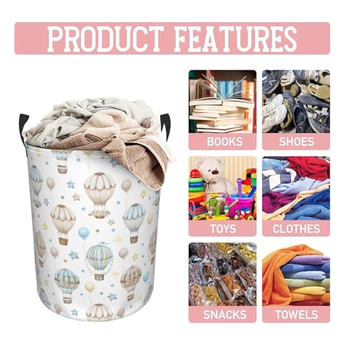Gbuzozie Watercolor Hot Air Balloon Round Laundry Hamper Storage Basket Toys Clothes Organizer Bin For Home Bathroom Bedroom Dorm Nursery, 38l by Gbuzozie - Image 5